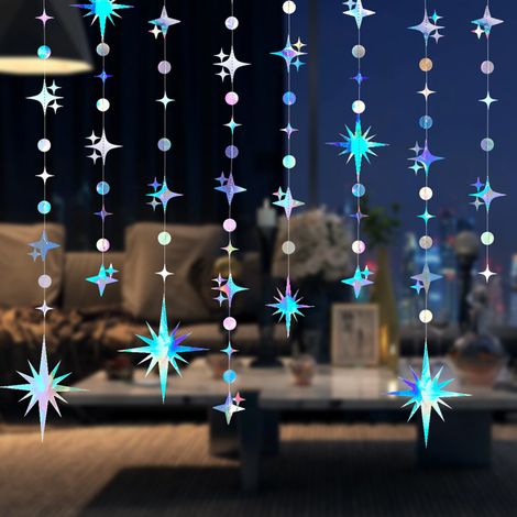 Guirlande Étoilée Suspendue - Décoration 3D en Papier Cartonné - Pour Fête d'Anniversaire, Mariage, Noël, Décor Intérieur et Photo Booth - Lot de 8 (1/5)