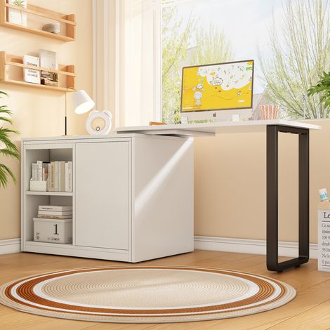 Schrankbett-Schreibtisch 2-in-1 Weiß – Klappbett mit 4 cm Matratze, Rollen & Stauraum (1/5)