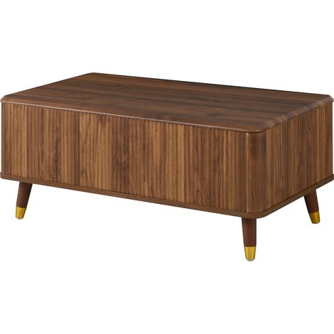 Retro-Couchtisch mit höhenverstellbarer Tischplatte, Nussbaum-Optik und Stauraum (1/5)