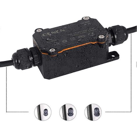 Boîte de jonction étanche IP68 PG7 à 2 voies pour câbles électriques extérieurs, compatible avec les accessoires d'éclairage de jardin basse/haute tension. Diamètre des pores : 3-6,5 mm (Bl (1/4)