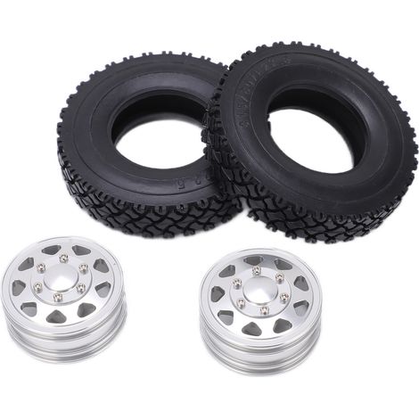 Lot de 2 moyeux avant en alliage métallique avec pneus en caoutchouc pour camion tracteur/remorque radiocommandé Tamiya 1/14 (argenté) (1/5)