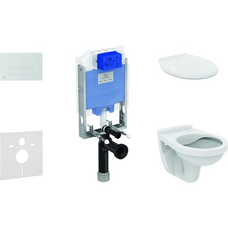 Ideal Standard ProSys - Set d'installation pré-murale, cuvette Alpha avec abattant, plaque de déclenchement Oleas M1, chrome