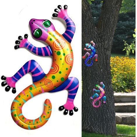 Décoration murale en fer pour extérieur, ornement suspendu pour arbre, clôture, porche, art mural gecko, décoration maison. (1/5)