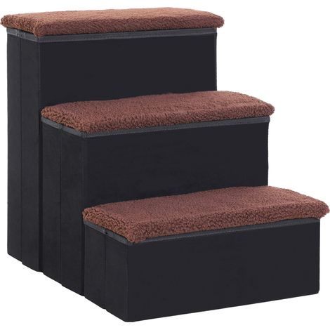 Escalera plegable para mascotas de 3 peldaños con almacenamiento MDF negro HOMVRA (1/5)
