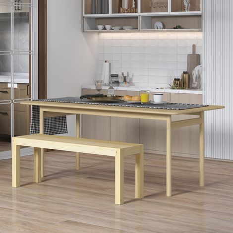 Banco de madera, banco de cocina, madera maciza, banco de 3 plazas, 120 cm x 33 cm x 45 cm, natural (1/5)