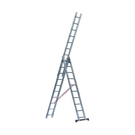 Escalux – Échelle transformable aluminium 3 x 10 – Hauteur de travail 7.48 m – Charge max 150 kg – Montants rigides et antidérapants (1/3)