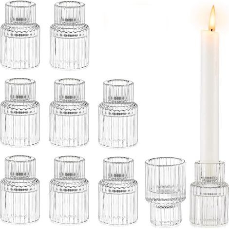 Kleine, durchsichtige Glaskerzenhalter – 10er-Set geriffelte Halter für Weihnachten, Wohnzimmer, Hochzeitsdekoration und Wohnaccessoires – Modern (1/5)
