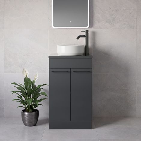 Napoli 390 Gloss Grey 500mm 2 Door Vanity Unit for Countertop Basins - 500mm - Gunmetal Grey 160mm Handle