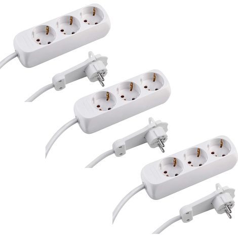 Multiprise 3 Prises – Fiche Extra Plate – Câble de 1,4 m – Blanc – IP20 pour l'intérieur – Multiprise avec Prise Plate, Prise de Table, multiprise (1/5)