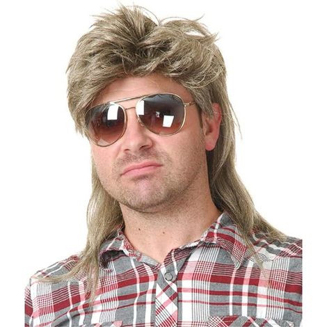 Perruque pour homme, coupe mulet dorée, style années 80, cheveux synthétiques longs