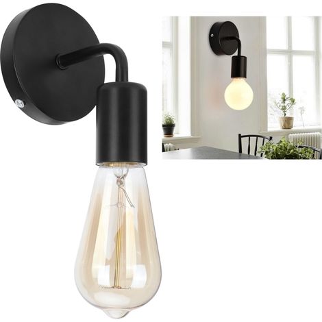 Aplique de pared individual de estilo retro, color negro, con casquillo E27, ideal para mesita de noche, pasillo o escalera (AC85-265V). (1/5)