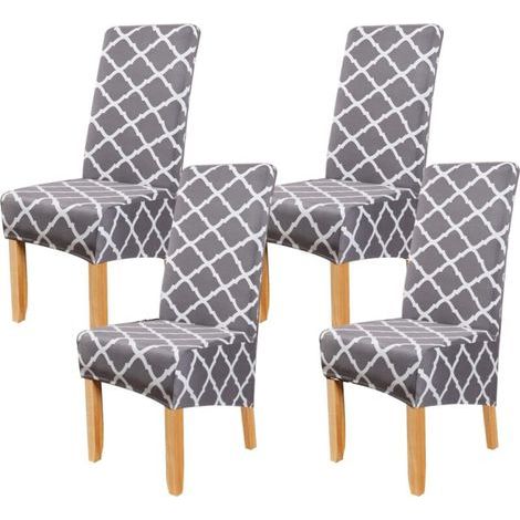 Lot de 4 Housse de Chaise de Salle à Manger(Gris Géométrie), Housse de Chaise Extensible, Couverture de Chaise Grande Universelle, Facile à Nettoyer pour Décor Salle à Manger Salon