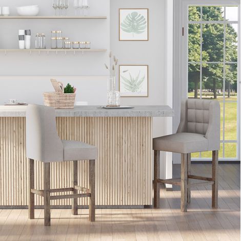Taburetes de bar con respaldo, lote de 2, 47 x 50 x 101 cm, gris y natural DESVIAE (1/5)