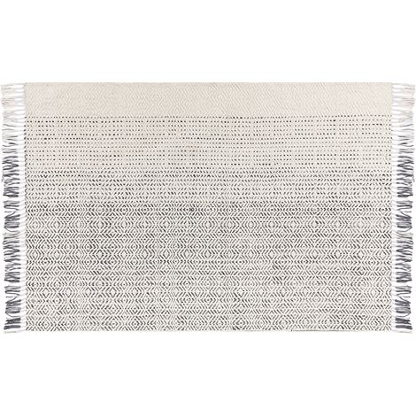 Alfombra de lana blanco gris 160 x 230 cm algodón hecho a mano borlas Omerli