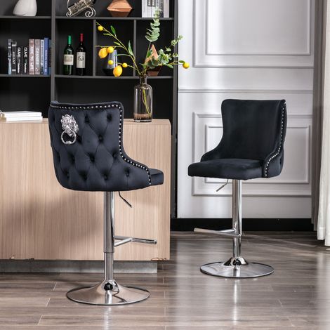Wahson Tabouret de bar velours – Lot de 2 – Dossier haut et repose-pieds – Hauteur réglable 60-82 cm – Capacité 300 lbs – Noir