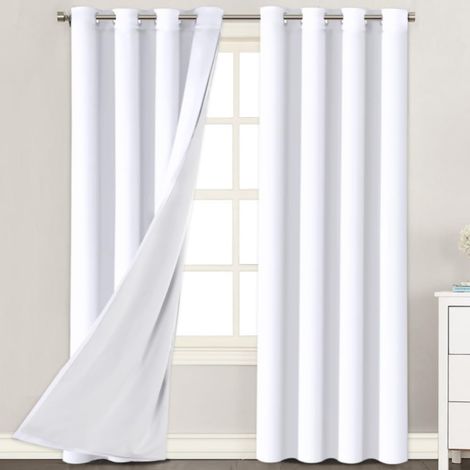 Rideaux occultants doublés, rideaux isolants pour salon, rideaux antibruit, blancs, 132 cm de large x 244 cm de long (lot de 2). (1/5)