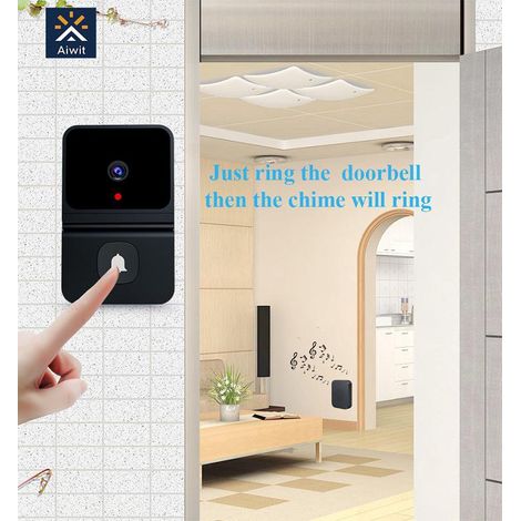 (Noir) Sonnette de porte sans fil - Sonnette vidéo HD - Sonnette vidéo Wifi avec téléphone audio bidirectionnel et visiophone (1/5)