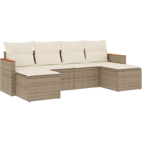 Set Divano da Giardino 6 pz con Cuscini Beige in Polyrattan vidaXL (1/5)