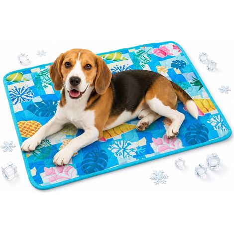 Alfombrilla refrescante premium para perros -XS-4030cm- Manta refrescante lavable - Alfombrilla refrescante de verano antideslizante y resistente a los arañazos - Azul selva tropical (1/5)