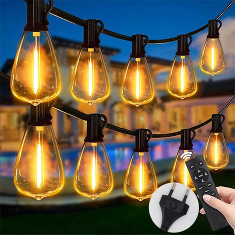 Kit Guirlande LED 15m - 25 Lumières ST38 - Éclairage Extérieur Étanche - Minuterie 3h/5h - Réglage Luminosité - Parfait Terrasse, Anniversaire