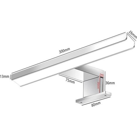 lampe miroir LED, lampe armoire, applique salle de bain, lumière blanche neutre 4000 Kelvin, 5W, 650lm, IP44, largeur 300mm, chrome (1/4)