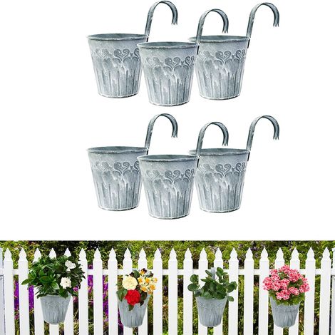(6 Pièces) Pots de Fleurs à Suspendu en Fer, Pots de Plantes en Métal Style Vintage avec Crochets, Seau de Plante Fleurs pour Décotation (1/5)