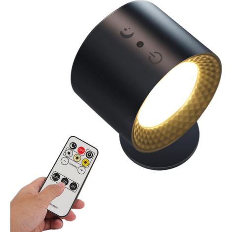 Kabellose LED-Wandleuchte, Innenwandleuchte, mit Fernbedienung, 360°-Drehung, einstellbarer Helligkeit, 1800 mAh wiederaufladbarem Akku, USB-C-Schnittstelle, geeignet für Schlafzimmer und Nachttisch (