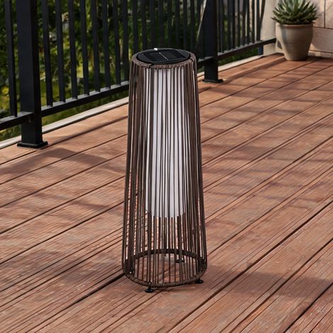 Lampe de jardin solaire cylindrique en métal aspect bois (1/5)