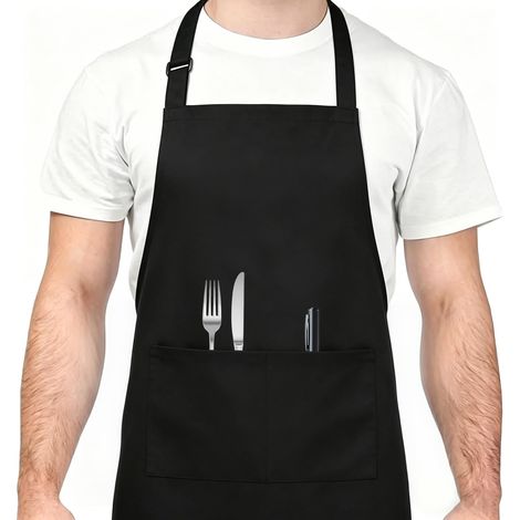 Tablier Cuisine Homme, Étanche avec 2 Poches, Tablier cuisine Femme Réglable avec de Longues Lanières, Tabliers Homme Femme, Barbecue, Restaurant, Café, Jardinage, Serveurs (1/5)