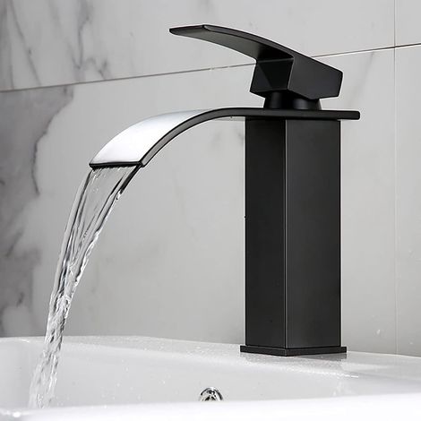 Robinet Salle de Bain Cascade Noir Mat Mitigeur Lavabo Monotrou Monocommande Vasque Mélangeur Lave Main SUS304 Acier Inoxydable Durable Anti-oxydation Élégante Design Mitigeur de lavabo (1/5)