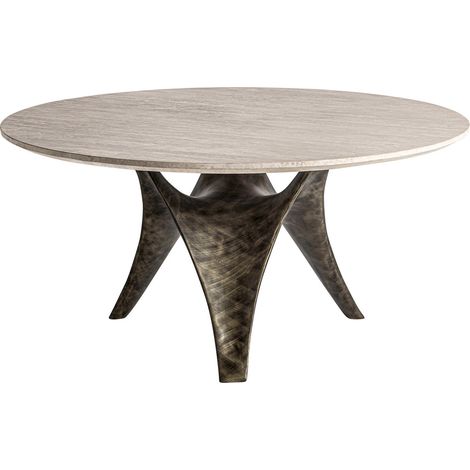 Table salle à manger travertin style art déco finition marbrée - Beige marbré naturel travertin (1/5)