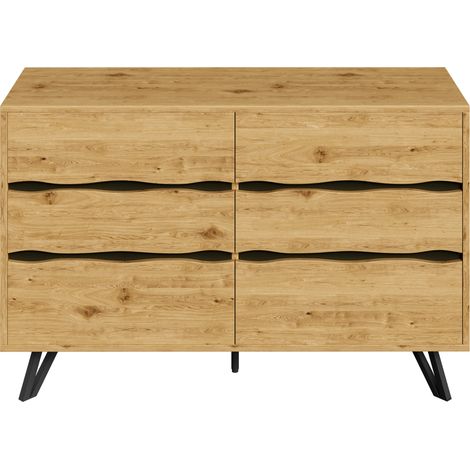 Modernes Sideboard mit 6 Schubladen, Holzoptik, schwarze Metallbeine, 120 x 40 x 75,5 cm (1/5)