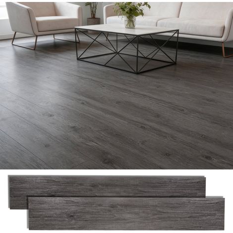 Sol PVC adhésif 5 m², lames vinyle effet bois, 36 pièces, 2 mm, imperméable, cuisine salon couloir, gris foncé (1/5)