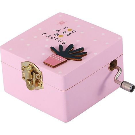 Rosa Mini-Spieluhr aus Holz mit Handkurbel, Geburtstagsgeschenk (1/5)