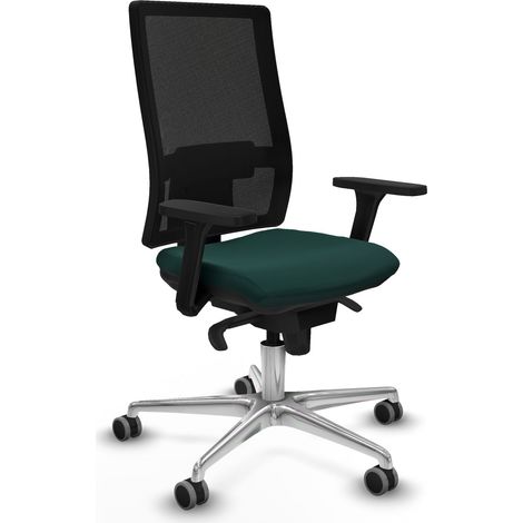 Horna sincro malla negra similpiel verde botella brazos 3D base aluminio  ruedas 65mm engomadas (1/5)