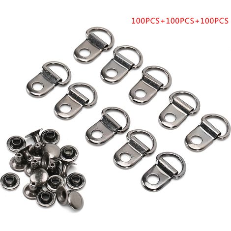 100 jeux de crochets pour lacets, œillets en forme de D, outils de rivetage en laiton pour chaussures et sacs en cuir (DIY), noirs, 9 x 14 mm (1/5)