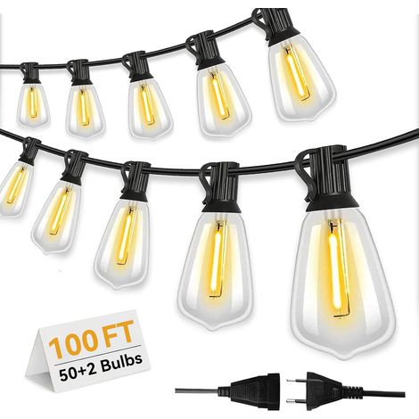 Guirlande Lumineuse Extérieure ST38 LED, IP44 Étanche Dimmable, Décoration Jardin Terrasse Fête Mariage Noël, Ampoules Blanc Chaud (30M/100FT, 52) (1/5)