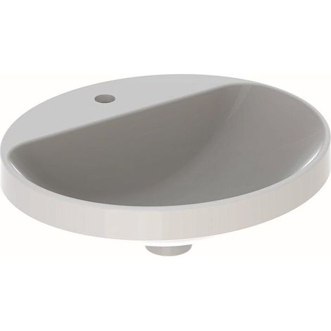 Lavabo da incasso Geberit VariForm, ovale, con piattaforma per rubinetteria: 50x45cm, foro per rubinetteria centrale, senza troppopieno, bianco