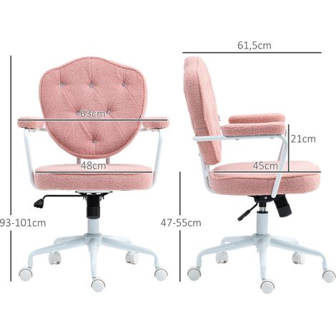 Magnifique chaise de bureau rose, avec revêtement doux et capitonné, réglable en hauteur. (1/5)