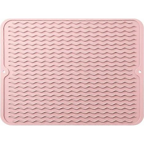 Siliconen afdruipmat, grote afdruipmat van Minghaoyuan, antislip en hittebestendige keukenafdruipmat voor servies en bestek, 40 x 30 cm (roze) (1/5)