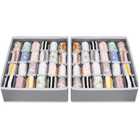 2 Pack Non-Woven Foldable Drawer Organizer (Grey) for Underwear Bra Socks Space Saving Compartment Socks Storage Box