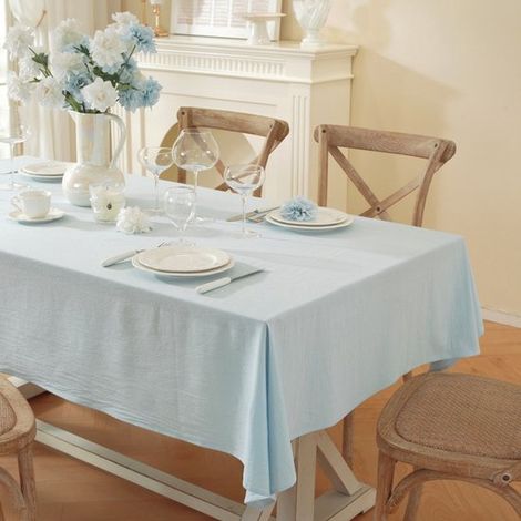 Tovaglia in cotone, semplice e fresca, ideale per campeggio, picnic e decorazioni nuziali, 132 x 180 cm, azzurro chiaro. (1/5)