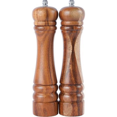 Salz- und Pfeffermühlen – Verstellbares Keramikmahlwerk – Korpus aus Akazienholz – Für Küche und Grill – Natur – 21 x 5 cm (1/5)