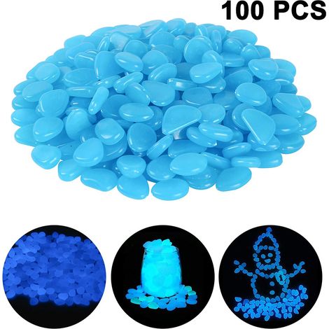 Lot de 100 galets phosphorescents pour jardin, pierres lumineuses pour la décoration intérieure et extérieure, pelouse, aquarium, allée, chemin, allée carrossable, chemin d'accès, solaire