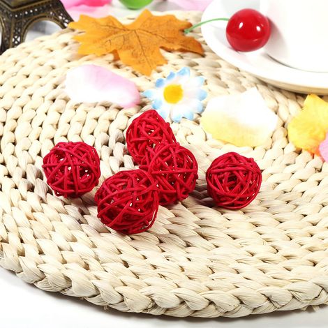 20 Boules Décoratives en Rotin Rouge pour Mariage, Noël, Anniversaire, Décorations de Fête Naturelles (1/3)