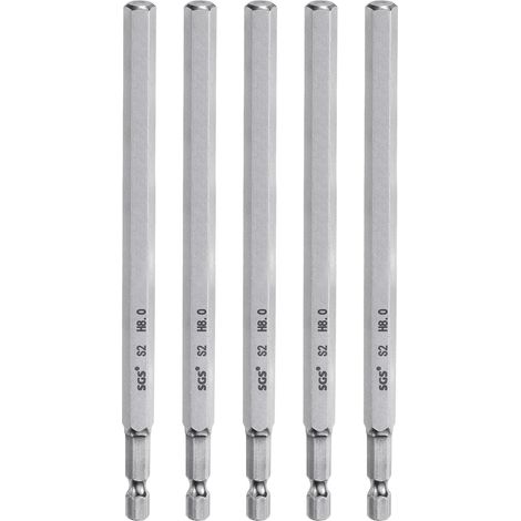 5pcs Foret à Tête Hexagonale 8mm (H8) Métrique 1/4" Tige Hexagonale 150mm (6") Long Embouts de Tournevis Magnétique Acier S2 Foret Hexagonaux à Pointe Plate pour Vis (1/5)