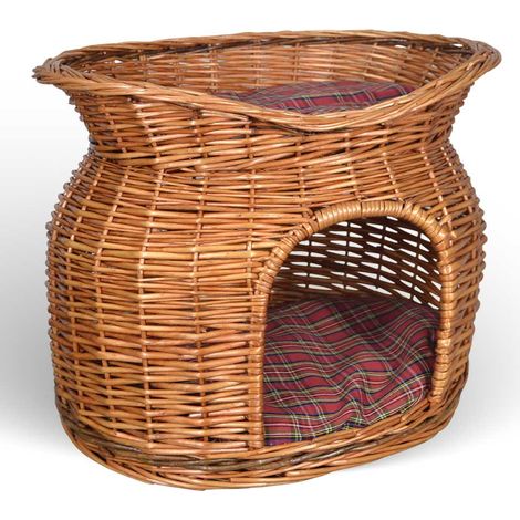 Cesta de cama iglú de dos pisos en mimbre natural con dos almohadas
