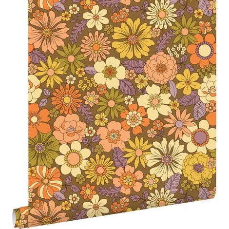 papier peint fleurs rétro terracotta - ESTAhome (1/5)