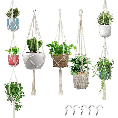 Set Boho Makramee gewebter Korb Blumentopfhalter für Stange