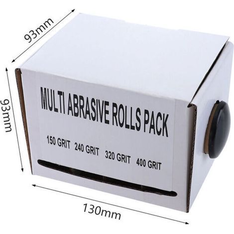 Lot de 4 rouleaux abrasifs 25mm x 6m – Grains 150/240/320/400 – Pour ponçage métal, verre, menuiserie – Distributeur inclus (1/2)